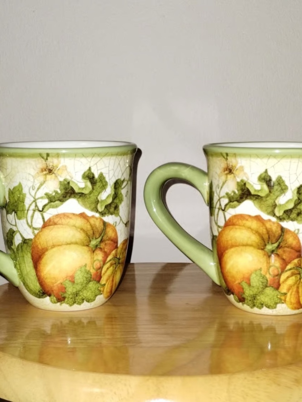 Pier 1 set of 2 Harvest Garden Pumpkin Earthenware Mugs
